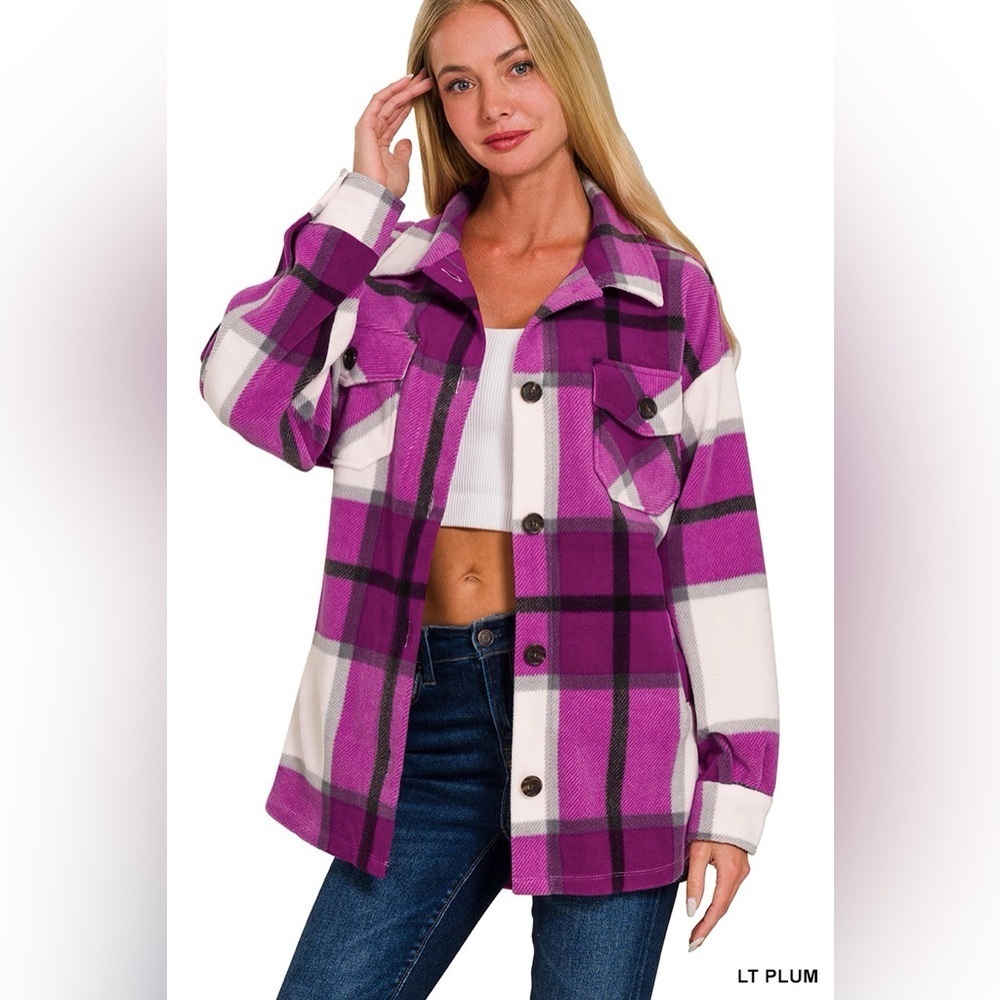 Zenana Oversized Plaid Fleece Shacket